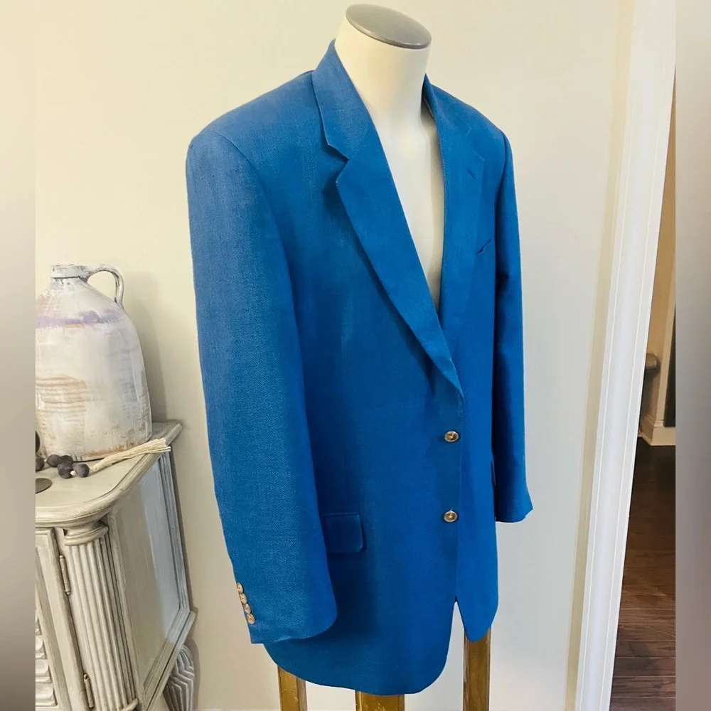 LACROSSE 100% FEATHERWEIGHT SILK 2 Button Blue Jacket Size 44L